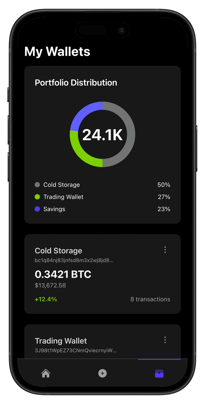 A mockup of the "Add Wallet" screen emphasizing privacy.